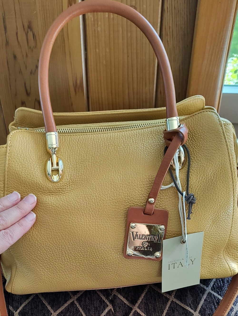 Valentino Yellow Leather Satchel with Tan Accents